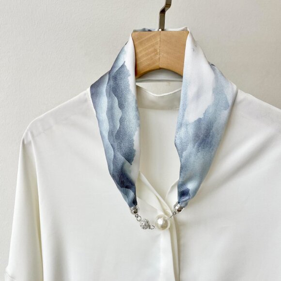 2/$30 Magnetic Snap Silky Blue Scarf Beads Pearl Headband Bandana Bag Decor - Picture 1 of 7
